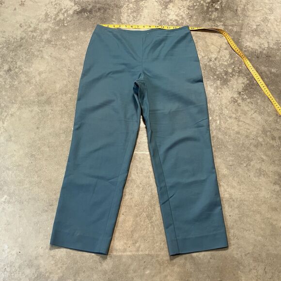 ST. JOHN Pants Womens 6 Teal Blue Capri‎ Cotton Mid Rise Side Zip Stretch Office - Picture 1 of 9